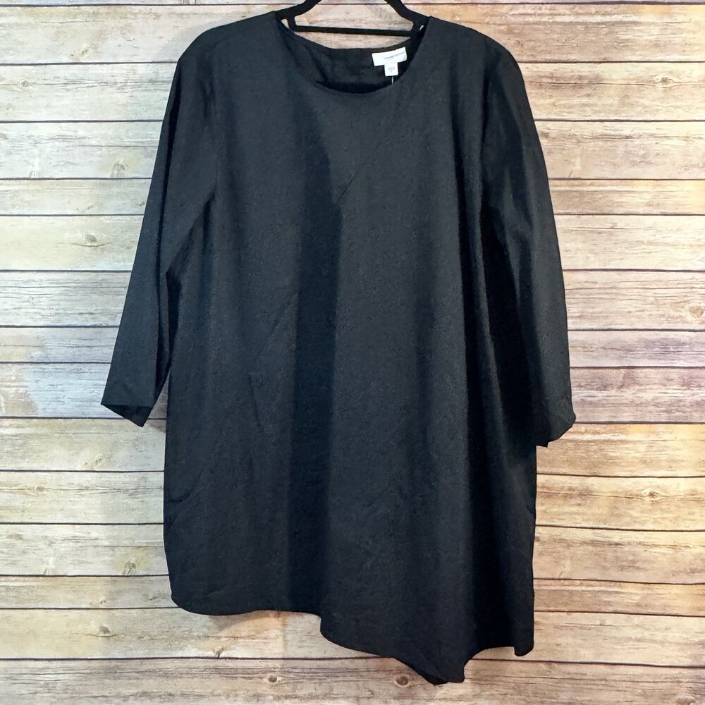 J.Jill Womens Black High Low Asymmetric Hem Minimalist Tunic Lagenlook Blouse XL